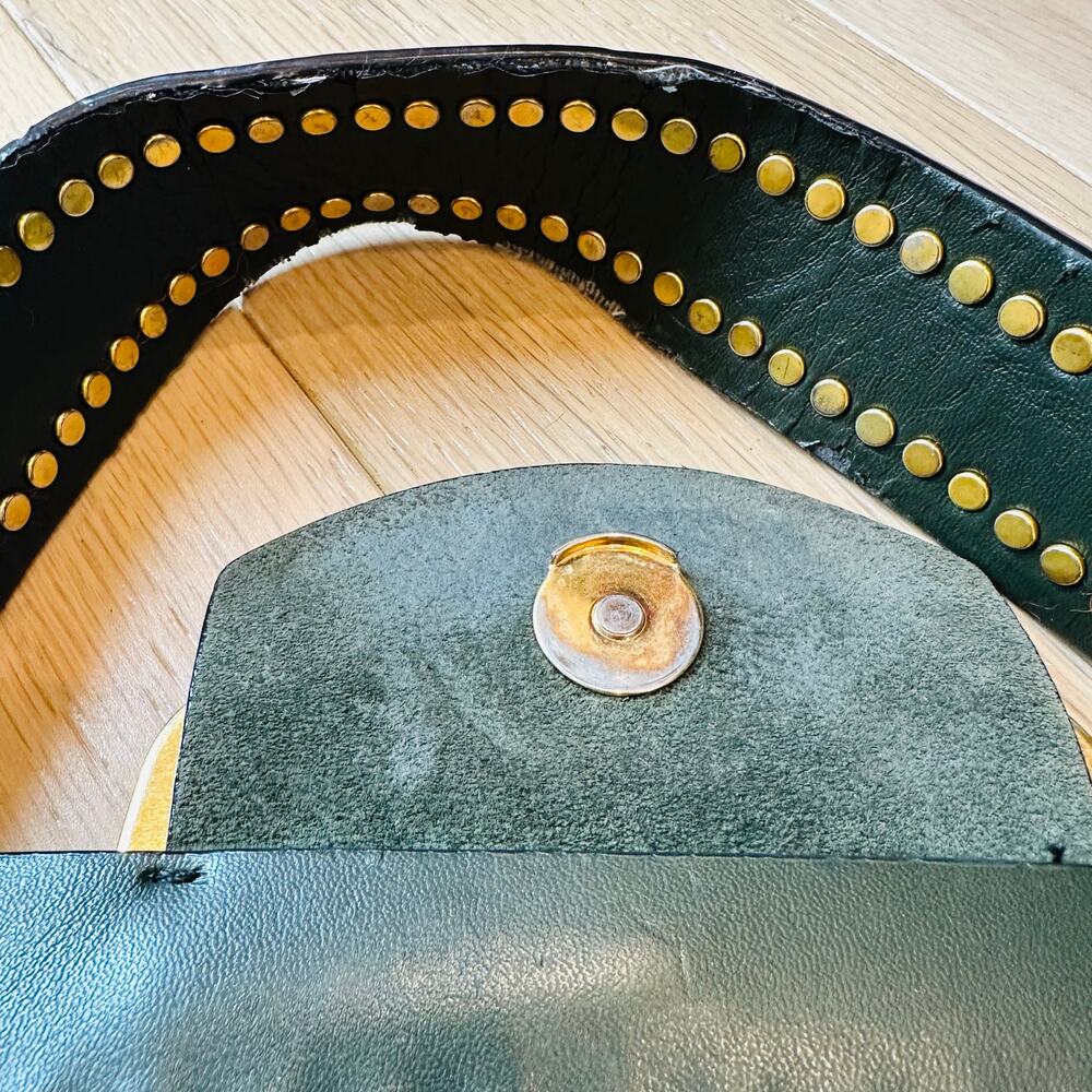 Tory Burch Sawyer Small Suede Shoulder Bag Green Gold Stud Buckle Purse - Picture 8 of 11